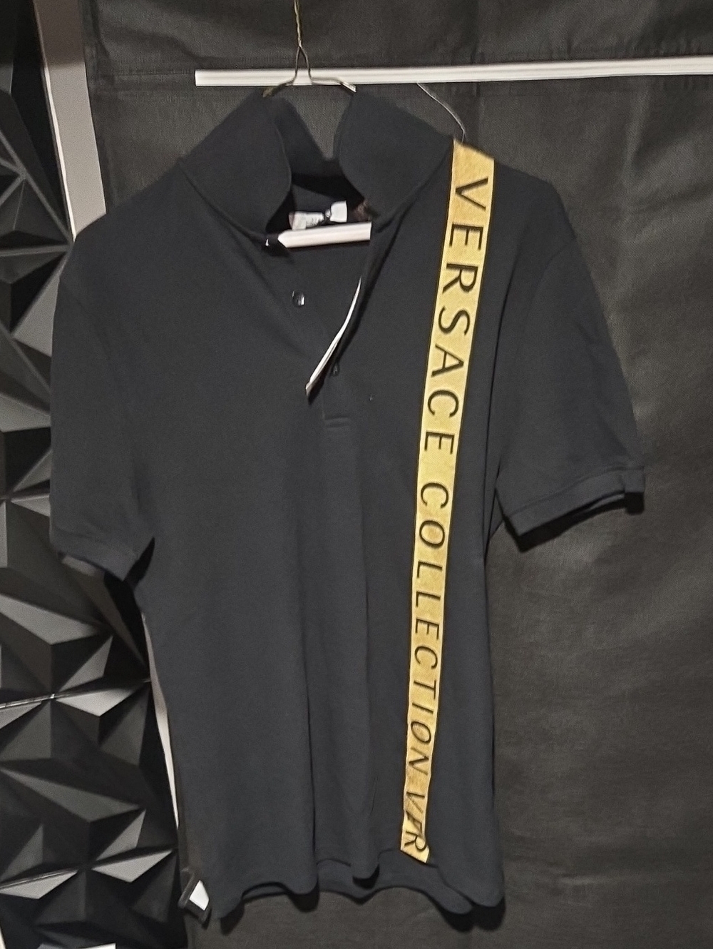 Versace Collection Black Polo with Gold Logo Stripe